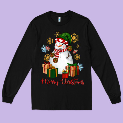 Snowman Merry Christmas Long Sleeve Tee Designed By Nancycooperartshop