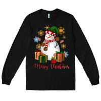 Black Snowman Merry Christmas Long Sleeve Tee - NancyCooperArtShop
