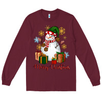 Burgundy Snowman Merry Christmas Long Sleeve Tee - NancyCooperArtShop