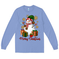 Colony Blue Snowman Merry Christmas Long Sleeve Tee - NancyCooperArtShop