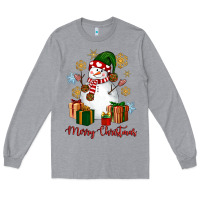 Heather Grey Snowman Merry Christmas Long Sleeve Tee - NancyCooperArtShop