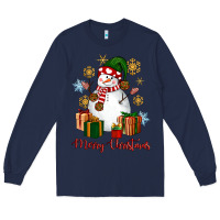 Navy Snowman Merry Christmas Long Sleeve Tee - NancyCooperArtShop