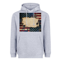 Heather Grey American flag add your text Heavyweight Hoodie - CowGirlArtShop