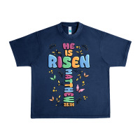 Navy he is risen cross Urban Heavy Tee - MaliasSmallBusiness