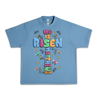 Pebble Blue he is risen cross Urban Heavy Tee - MaliasSmallBusiness