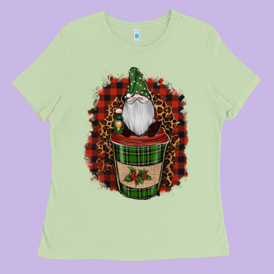Gnomes With Coffee Christmas Ladies Tee Designed By Ranaportraitstore