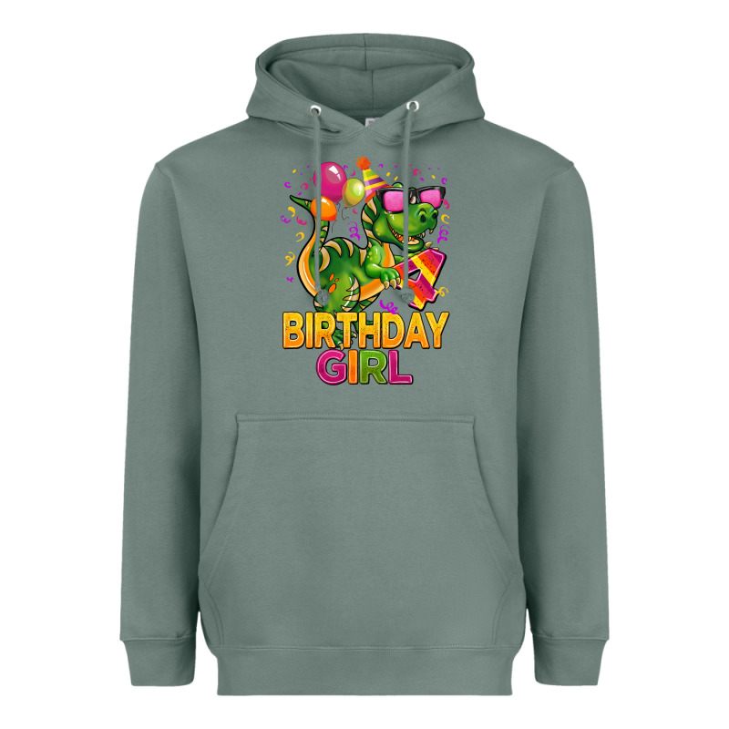 4th Birthday Girl T Rex Pink Heavyweight Hoodie by CowGirlArtShop | Teevron