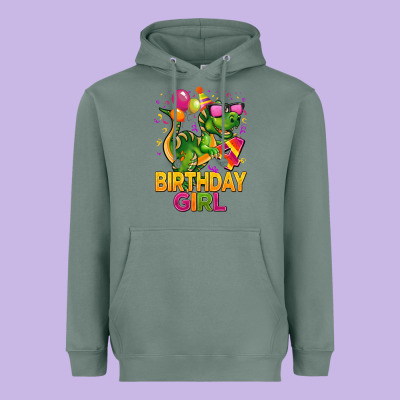4th Birthday Girl T Rex Pink Heavyweight Hoodie Designed By Cowgirlartshop