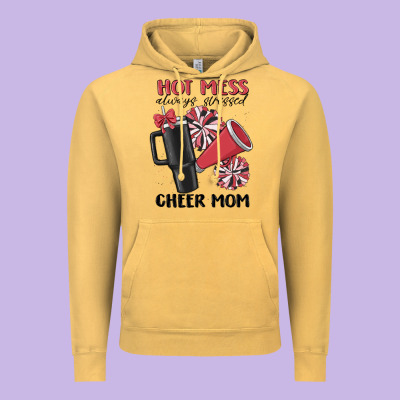 Hot Mess Always Stressed Cheer Mom Vintage Hoodie Designed By Maliassmallbusiness