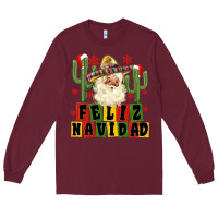 Burgundy feliz navidad mexican santa Long Sleeve Tee - MaliasSmallBusiness