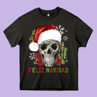 Feliz Navidad Skull Cactus Heavy Core Tee Designed By Jahusdesignshop