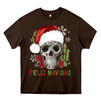 Chocolate Brown feliz navidad skull cactus Heavy Core Tee - JahusDesignShop