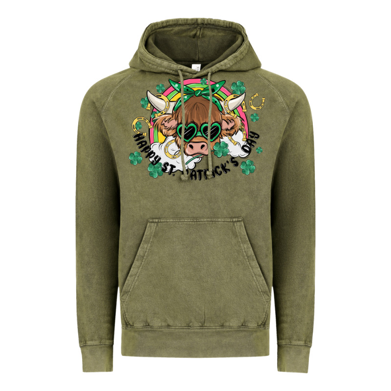 St. Patrick's Day Highland Cow Vintage Hoodie by MaliasSmallBusiness | Teevron