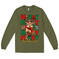 Army Green merry christmas reindeer Long Sleeve Tee - MaliasSmallBusiness