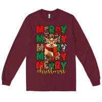 Burgundy merry christmas reindeer Long Sleeve Tee - MaliasSmallBusiness