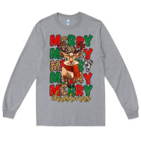 Heather Grey merry christmas reindeer Long Sleeve Tee - MaliasSmallBusiness