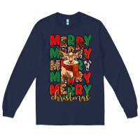 Navy merry christmas reindeer Long Sleeve Tee - MaliasSmallBusiness