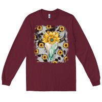 Burgundy cowhide sunflower gemstone bull skull Long Sleeve Tee - JahusDesignShop