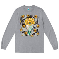 Heather Grey cowhide sunflower gemstone bull skull Long Sleeve Tee - JahusDesignShop