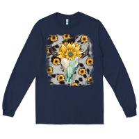Navy cowhide sunflower gemstone bull skull Long Sleeve Tee - JahusDesignShop