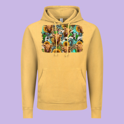 Highland Cow Western Background Vintage Hoodie Designed By Jasminsmagicworld
