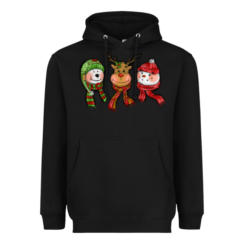 Christmas Reindeer Polar Bear Snowman Heavyweight Hoodie by CowGirlArtShop | Teevron