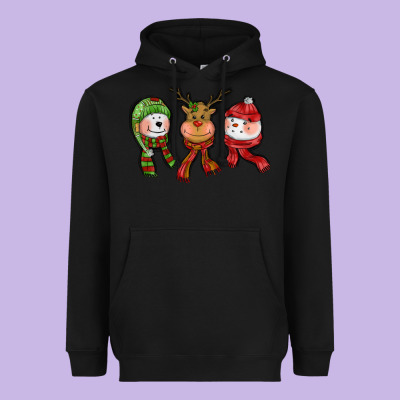 Christmas Reindeer Polar Bear Snowman Heavyweight Hoodie Designed By Cowgirlartshop