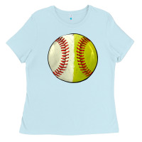 Baby Blue half baseball softball Ladies Tee - JahusDesignShop