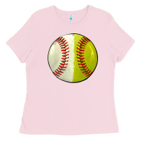 Bubblegum Pink half baseball softball Ladies Tee - JahusDesignShop