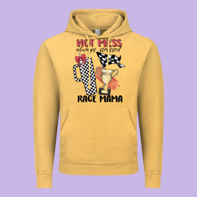 Hot Mess Always Stressed Race Mama Vintage Hoodie Designed By Maliassmallbusiness