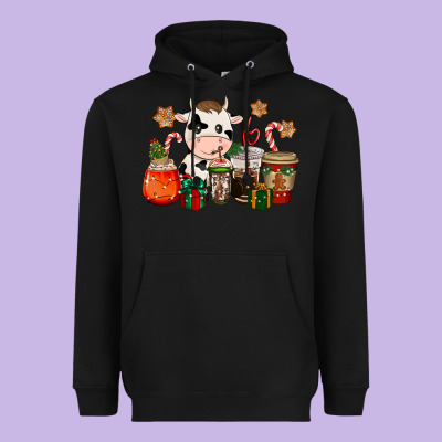 Cow Coffee Cups Christmas Heavyweight Hoodie Designed By Cowgirlartshop