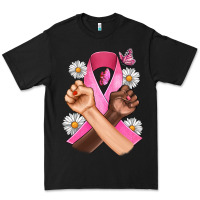 Black Breast Cancer Fist Daisy Butterfly Premium Tee - Artiststas