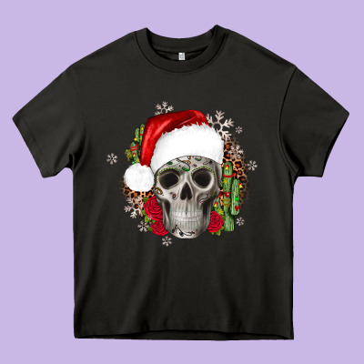 Skull Christmas Cactus Heavy Core Tee Designed By Jahusdesignshop