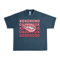 Midnight Navy xoxo checker lips Urban Heavy Tee - MaliasSmallBusiness