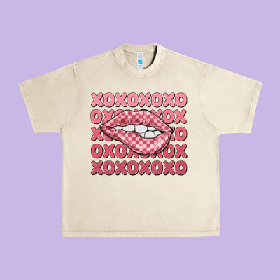 Xoxo Checker Lips Urban Heavy Tee Designed By Maliassmallbusiness