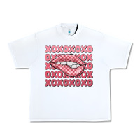 White xoxo checker lips Urban Heavy Tee - MaliasSmallBusiness