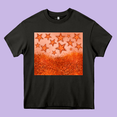 Orange Glitter Star Heavy Core Tee Designed By Jahusdesignshop