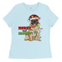 Baby Blue merry and bright pug Ladies Tee - RanaPortraitStore