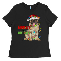 Black merry and bright pug Ladies Tee - RanaPortraitStore