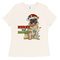Bone merry and bright pug Ladies Tee - RanaPortraitStore