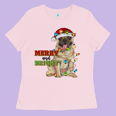 Merry And Bright Pug Ladies Tee Designed By Ranaportraitstore