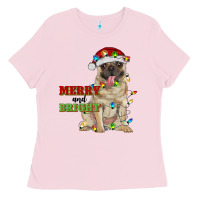 Bubblegum Pink merry and bright pug Ladies Tee - RanaPortraitStore