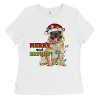 White merry and bright pug Ladies Tee - RanaPortraitStore