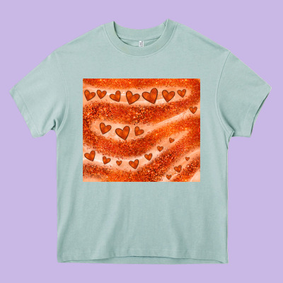 Orange Glitter Heart Heavy Core Tee Designed By Jahusdesignshop