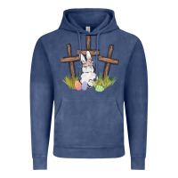 Vintage Denim floral watercolor easter bunny cross Vintage Hoodie - MaliasSmallBusiness