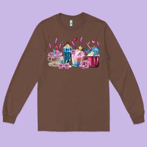 Unicorn Coffee Cups Long Sleeve Tee Designed By Maliassmallbusiness