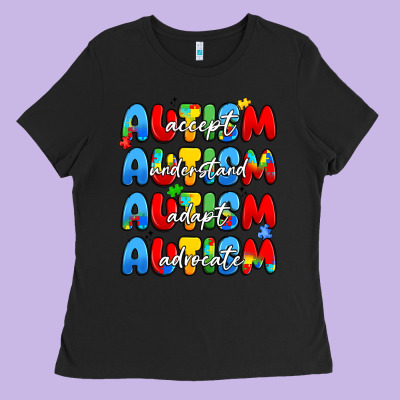 Autism Accept Understand Adopt Advocate Ladies Tee Designed By Jahusdesignshop