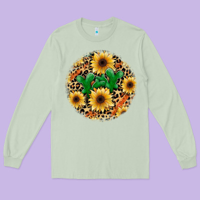 Leopard Cactus Sunflower Long Sleeve Tee Designed By Jahusdesignshop