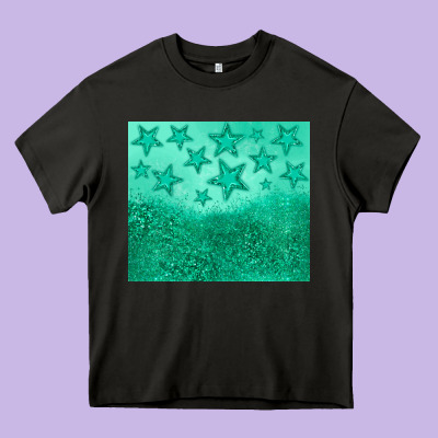 Green Glitter Star Heavy Core Tee Designed By Jahusdesignshop