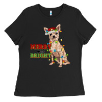 Black merry and bright chihuahua Ladies Tee - RanaPortraitStore